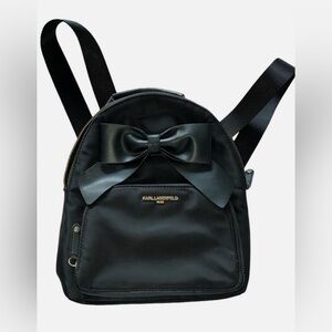 KARL LAGERFELD Backpack, Black Nylon with Leather Bow Accent
